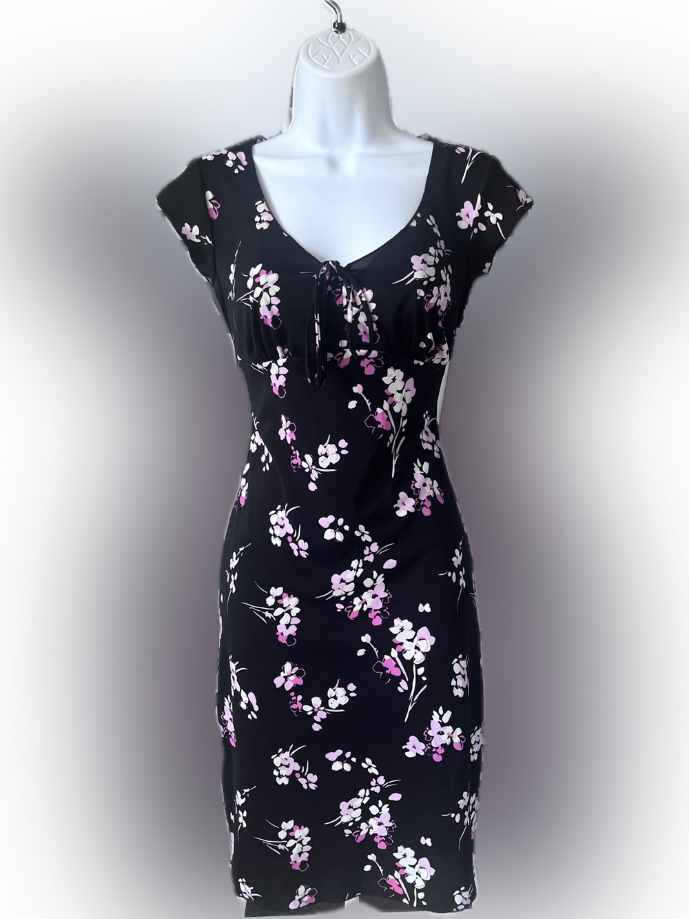 Y2K Rampage Black Floral Milkmaid Style Tie-Front Dress Size Medium